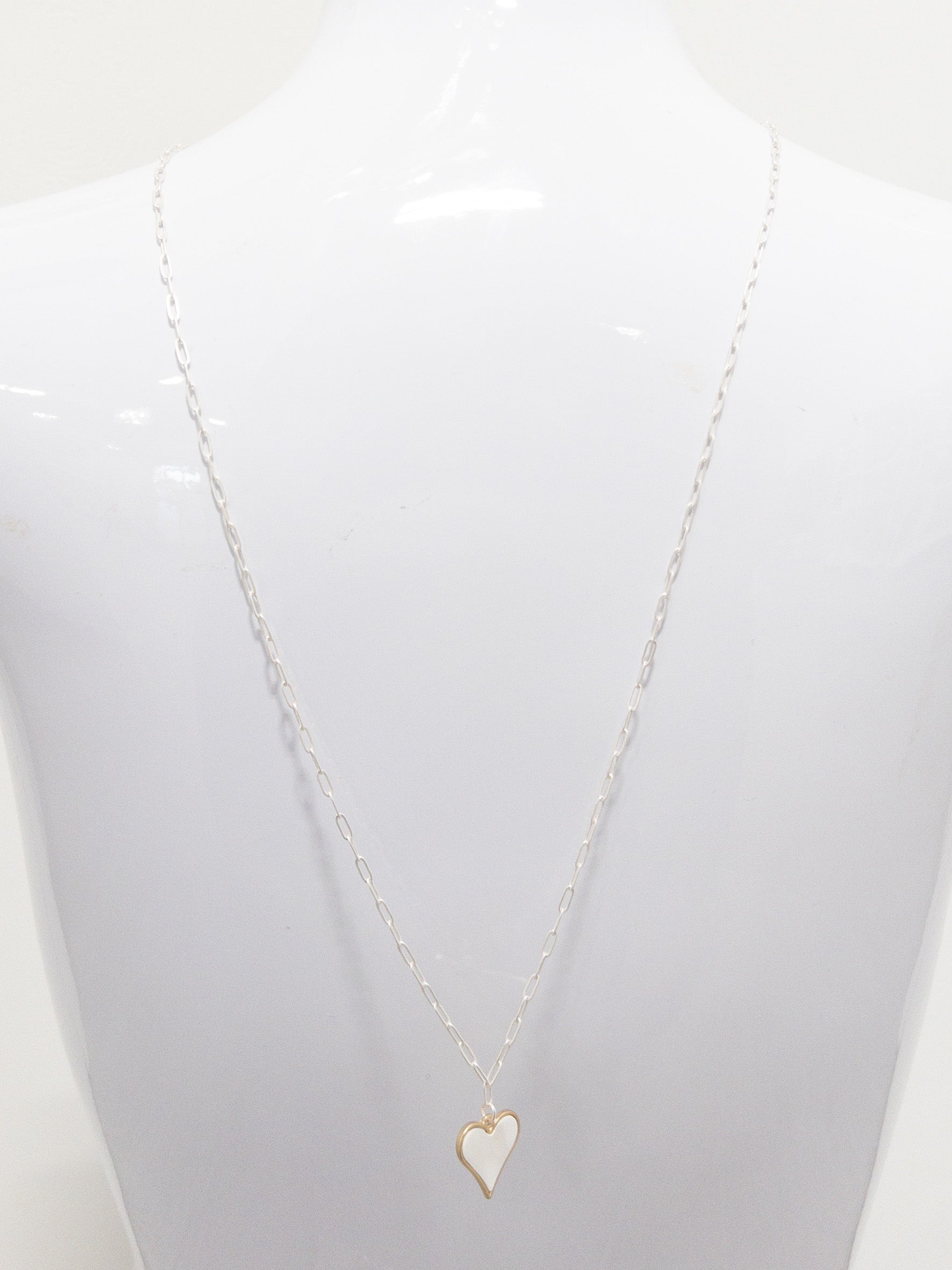 JANE MARIE WHITE HEART XLONG SILVER NECKLACE