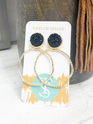 GLITTER TOP BLACK TAYLOR SHAYE HOOPS