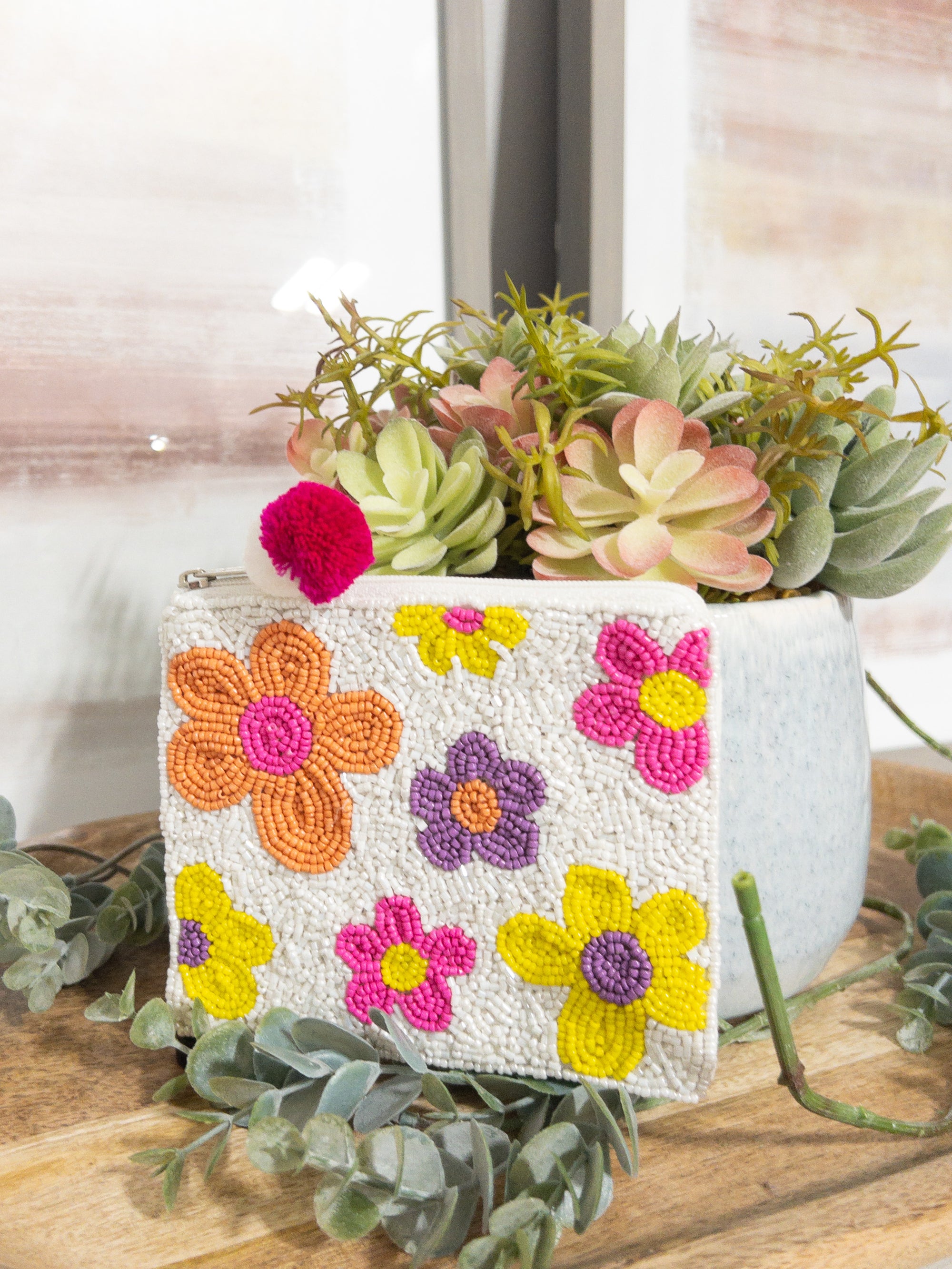 SPRING FLOWERS BEADED LA CHIC COIN BAG