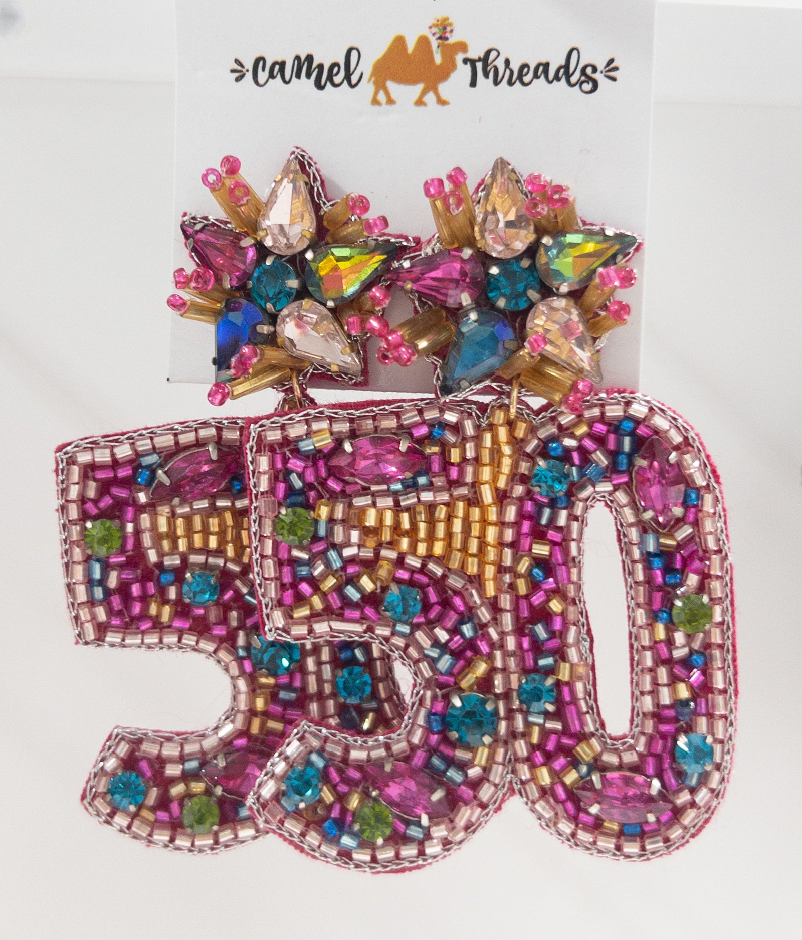 50 BDAY BEADED EARRINGS CAMEL THREAD
