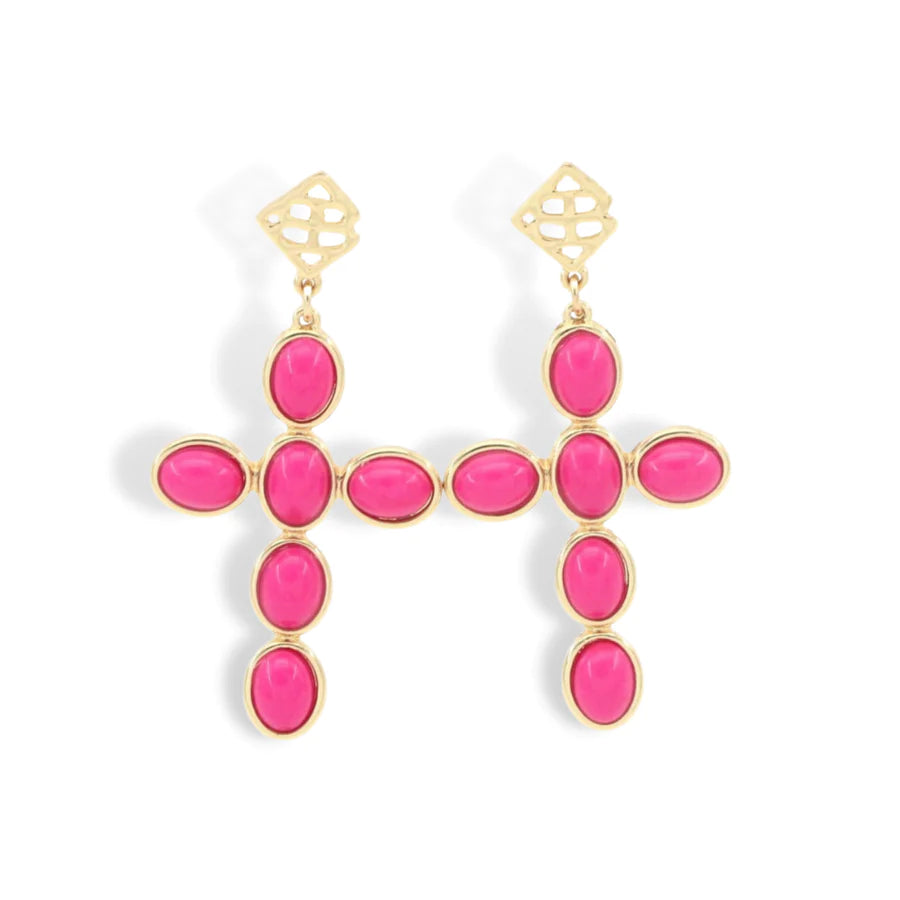 PINK CABOCHON CROSS EARRINGS BRIANNA CANNON