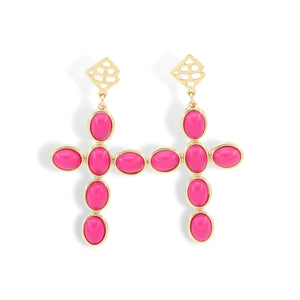 PINK CABOCHON CROSS EARRINGS BRIANNA CANNON