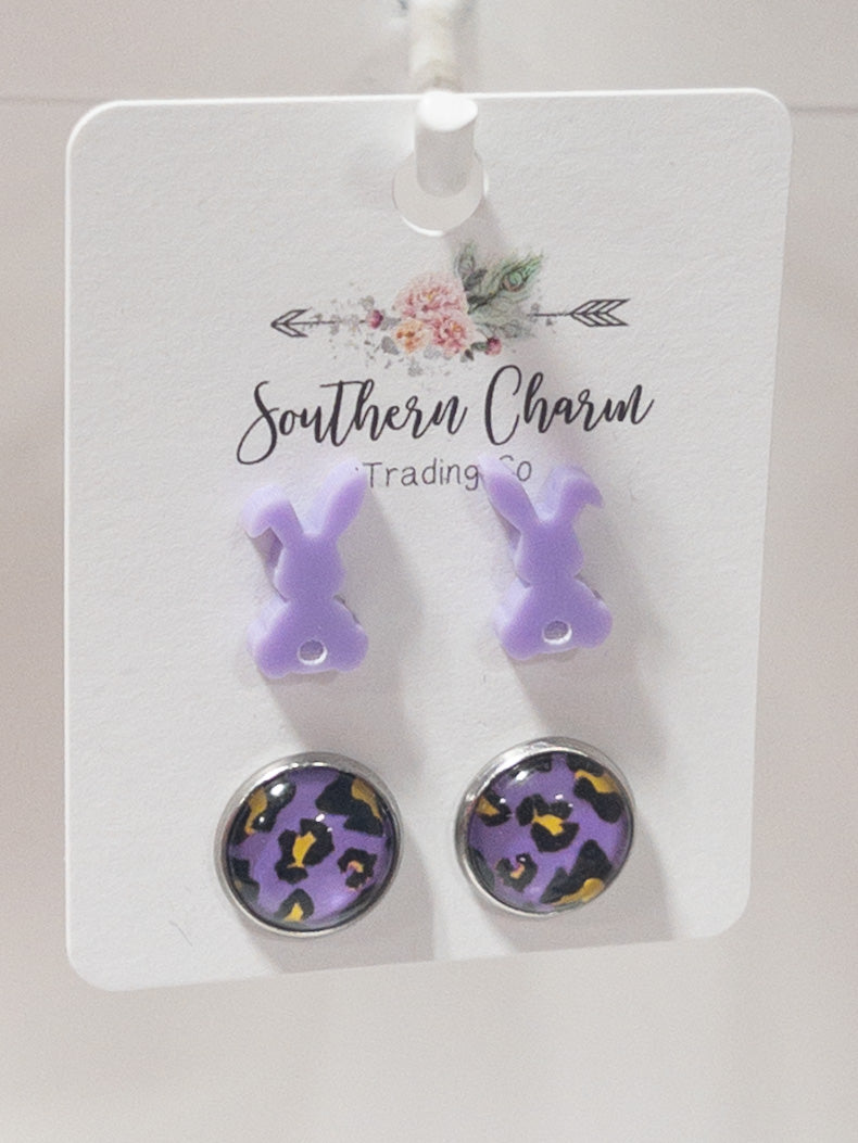 PURPLE BUNNY 2 PACK SOUTHERN CHARM STUDS