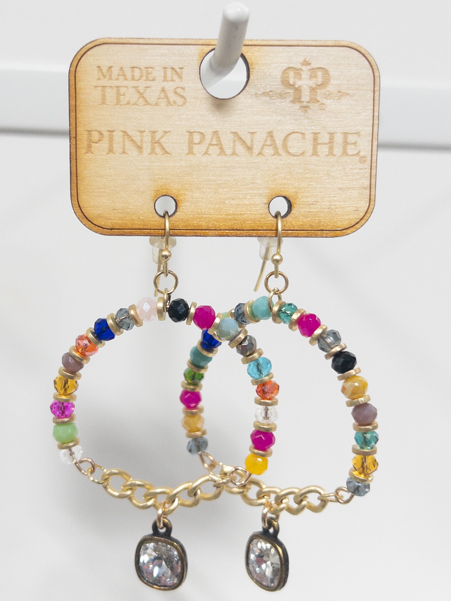 PINK PANACHE MULTI W CHAIN CLEAR GEM DANGLES