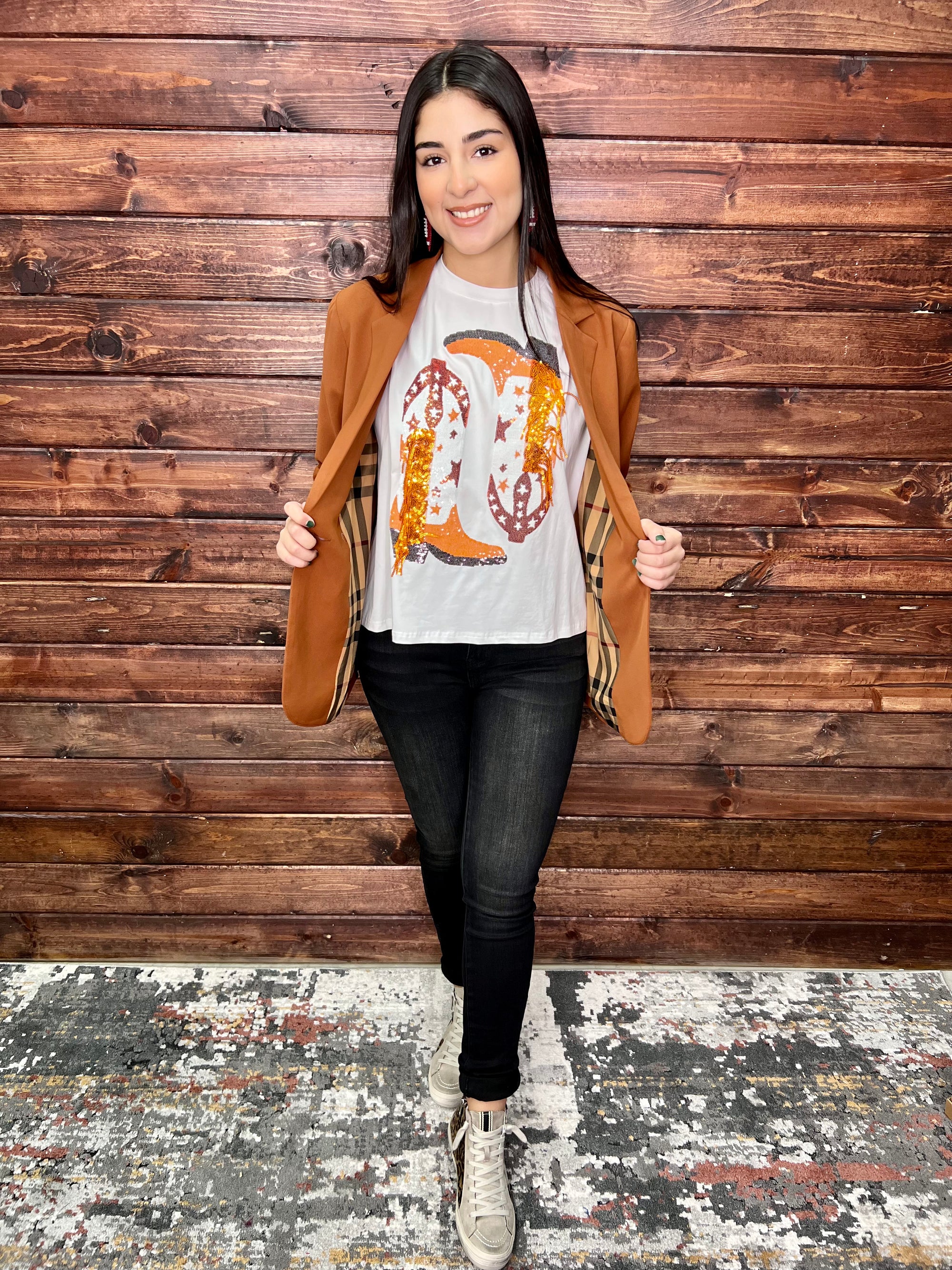 ORANGE & WHITE FRINGE BOOT TEE