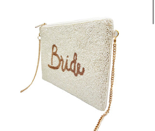BRIDE ROSE GOLD WHITE BEADED CLUTCH LA CHIC