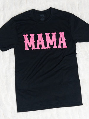 MAMA NEON PINK BLACK TEE