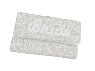 BRIDE SILV WHITE BEADED CLUTCH LA CHI