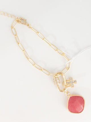 GOLD TOGGLE WITH CRYSTALS, STONE, CROSS BRACELET JANE MARIE