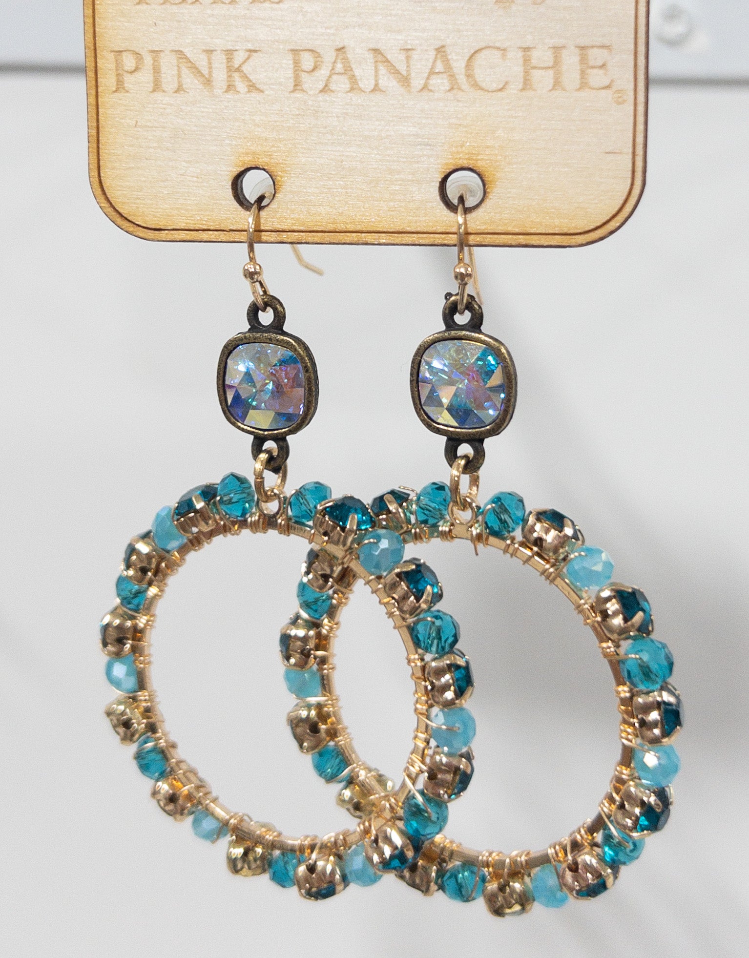 PINK PANACHE BEADED BLUE CIRCLE DANGLE