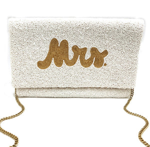 MRS GOLD WHITE BEADED CLUTCH LA CHIC