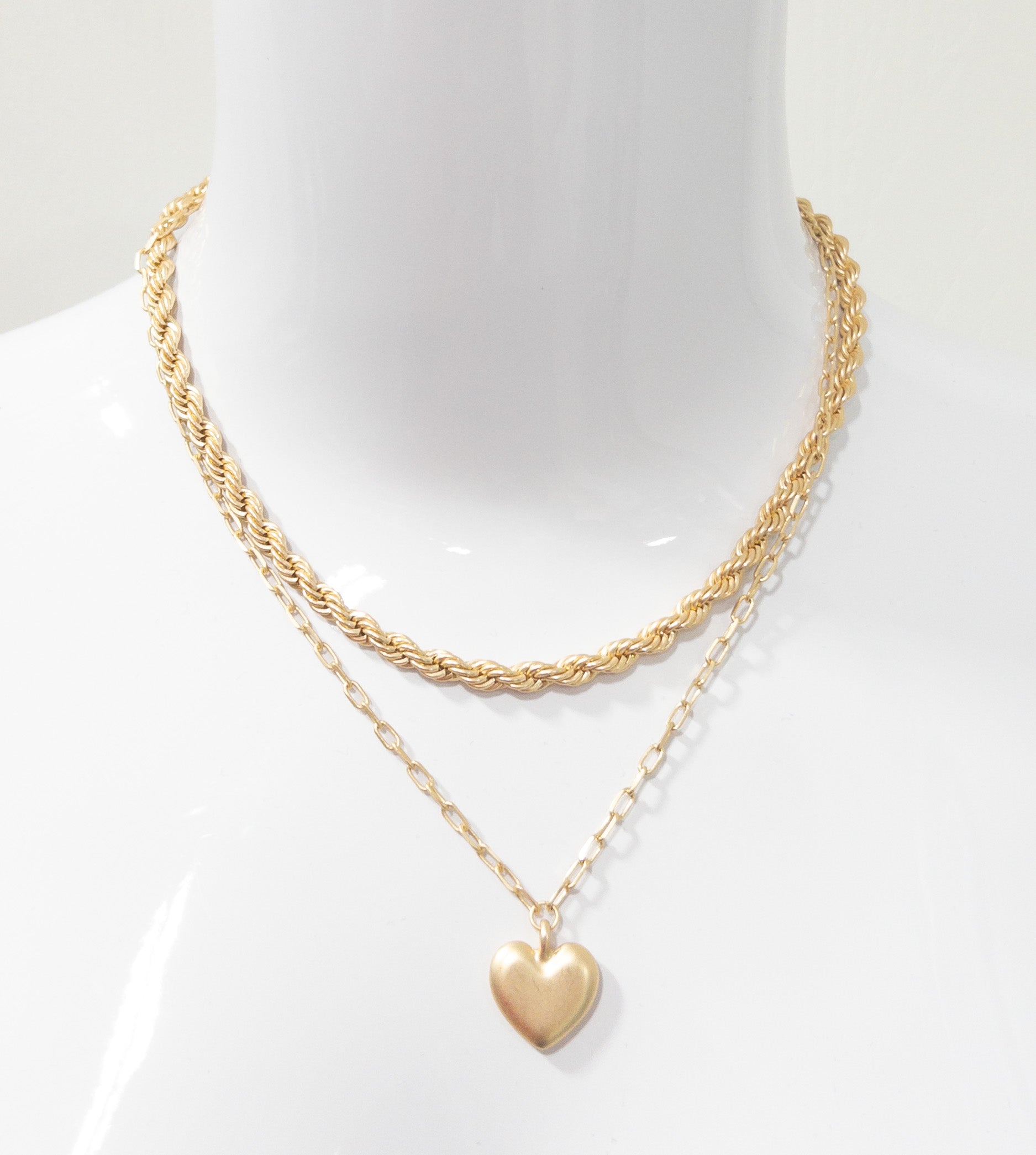 JANE MARIE 2 STRAND HEART GOLD NECKLACE