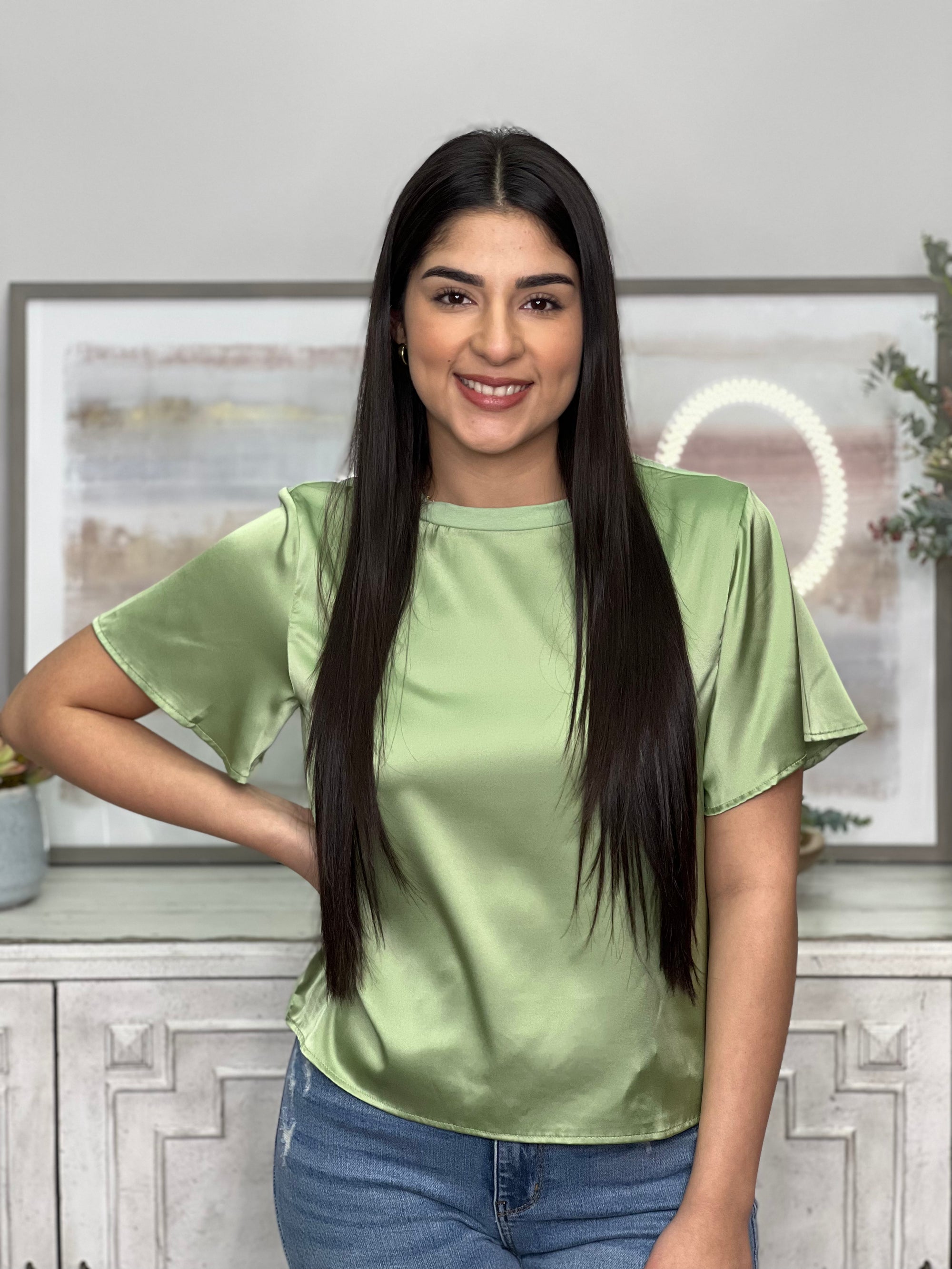 SAGE SATIN TOP