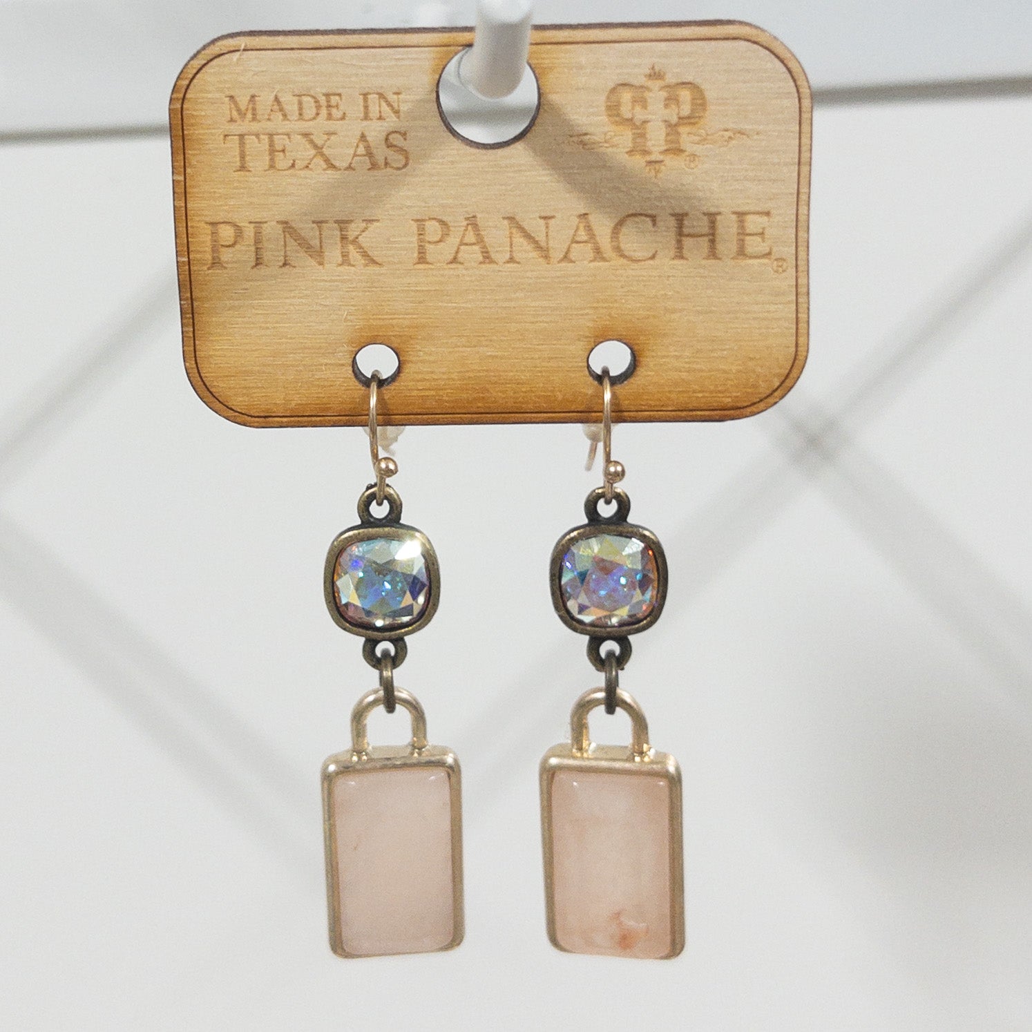 MUTED BLUSH RECT. DOUBLE DANGLE FISH HOOK PINK PANACHE