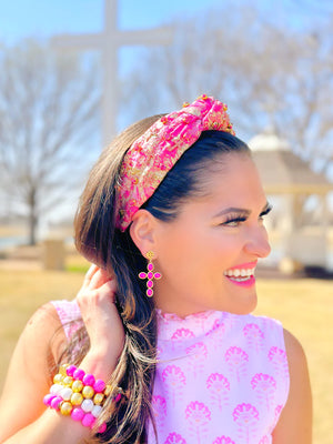 PINK CABOCHON CROSS EARRINGS BRIANNA CANNON