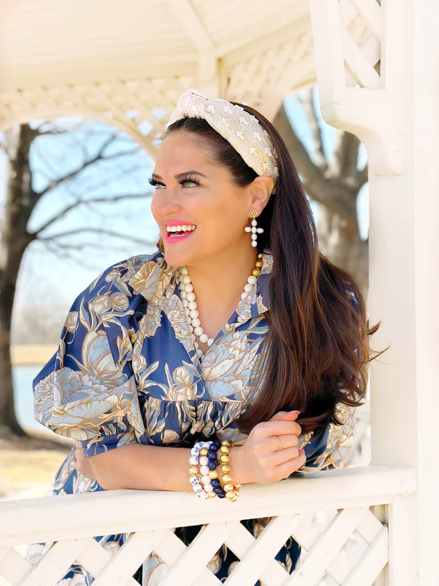 WHITE CABOCHON CROSS EARRINGS BRIANNA CANNON