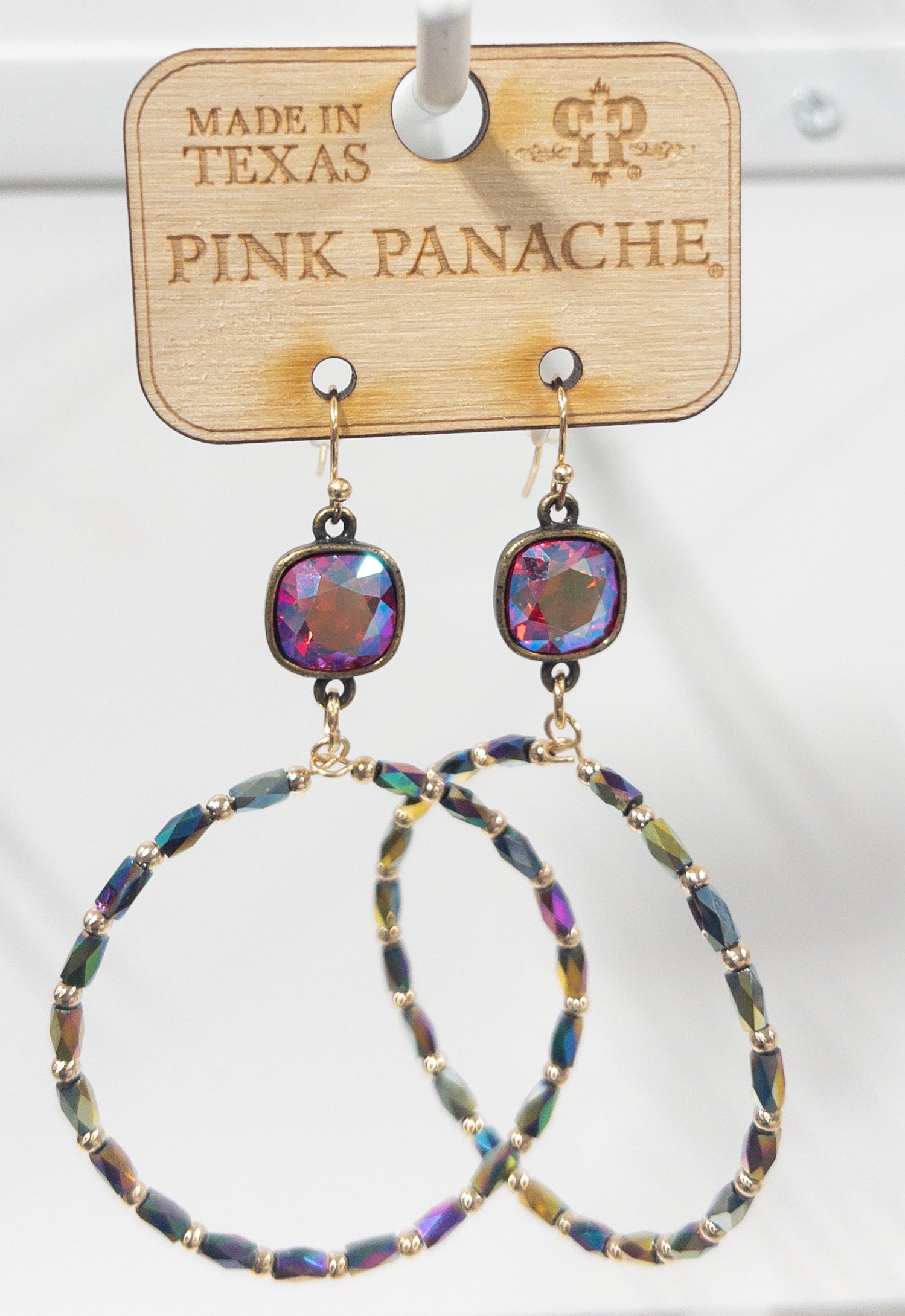 PINK PANACHE CIRCLE DANGLE MULTI WITH DEEP PINK PURPLE GEM