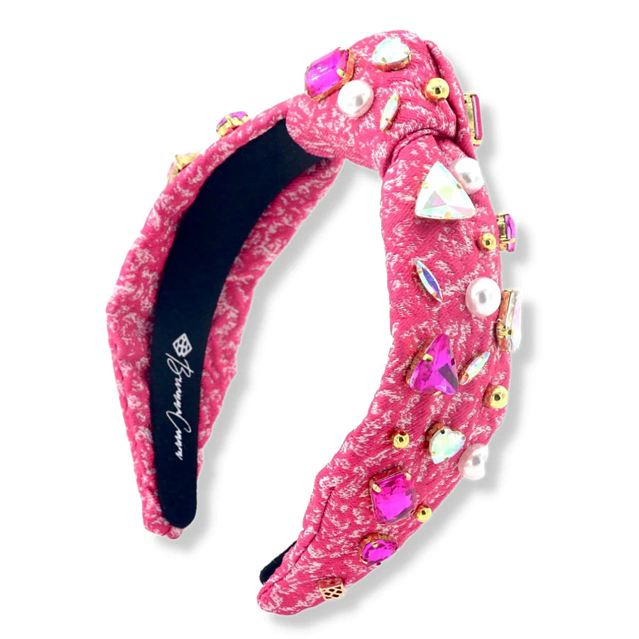 PINK TEXTURED HEADBAND WITH CRYSTALS AND PEARLS BRIANNA CANNON