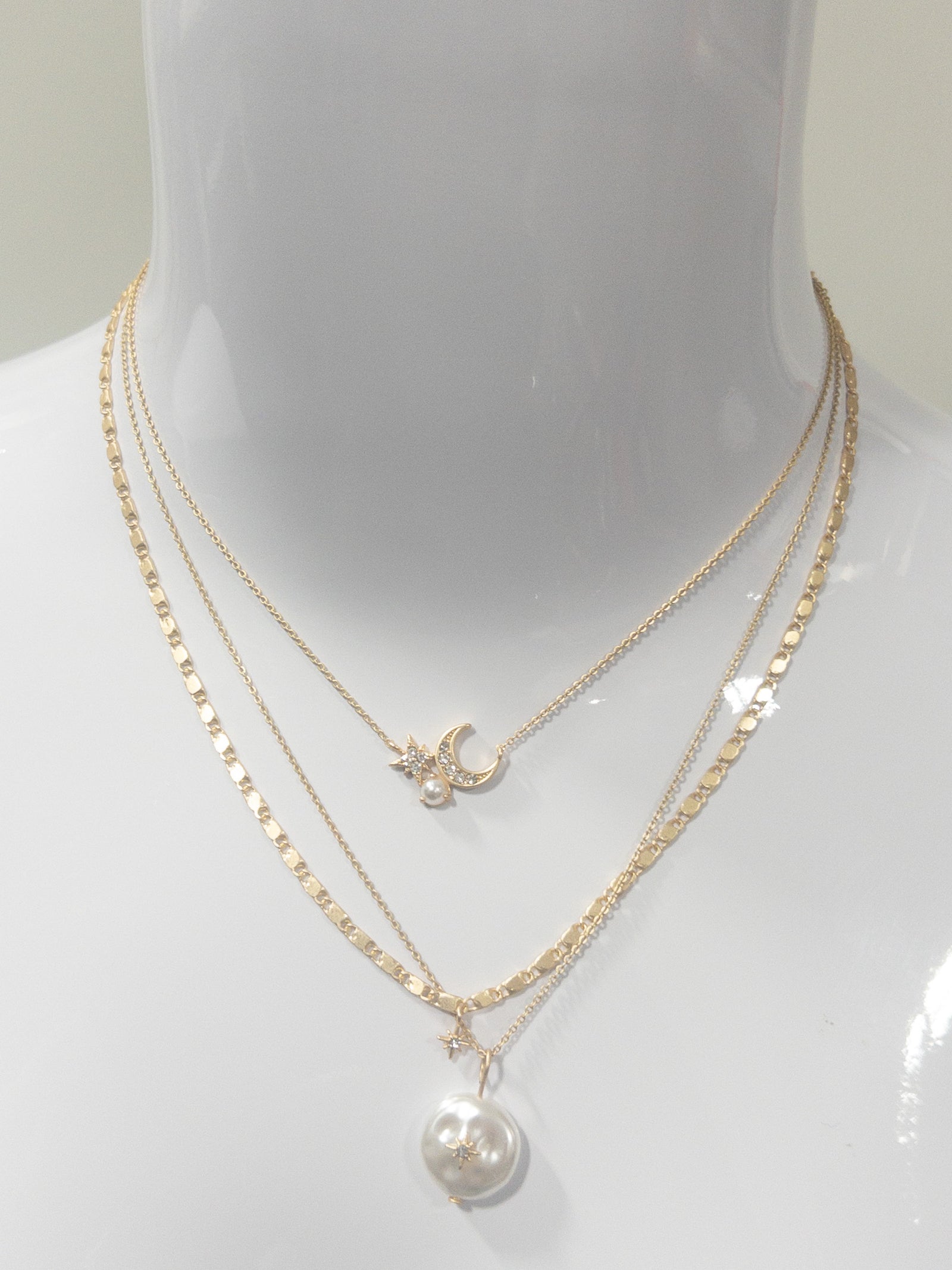 3 STRAND, MOON AND STAR, PEARL CLUSTER, CRYSTAL STAR, COIN PEARL WITH CENTER STAR NECKLACE