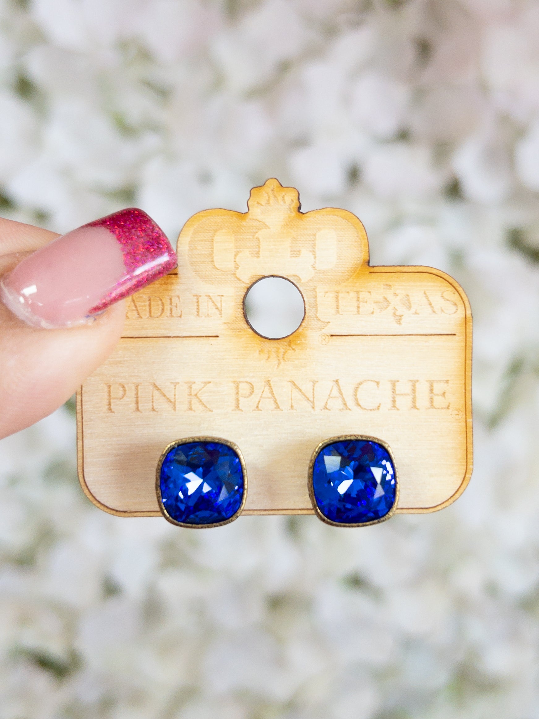 ROYAL BLUE PINK PANACHE BRONZE TRIM STUDS