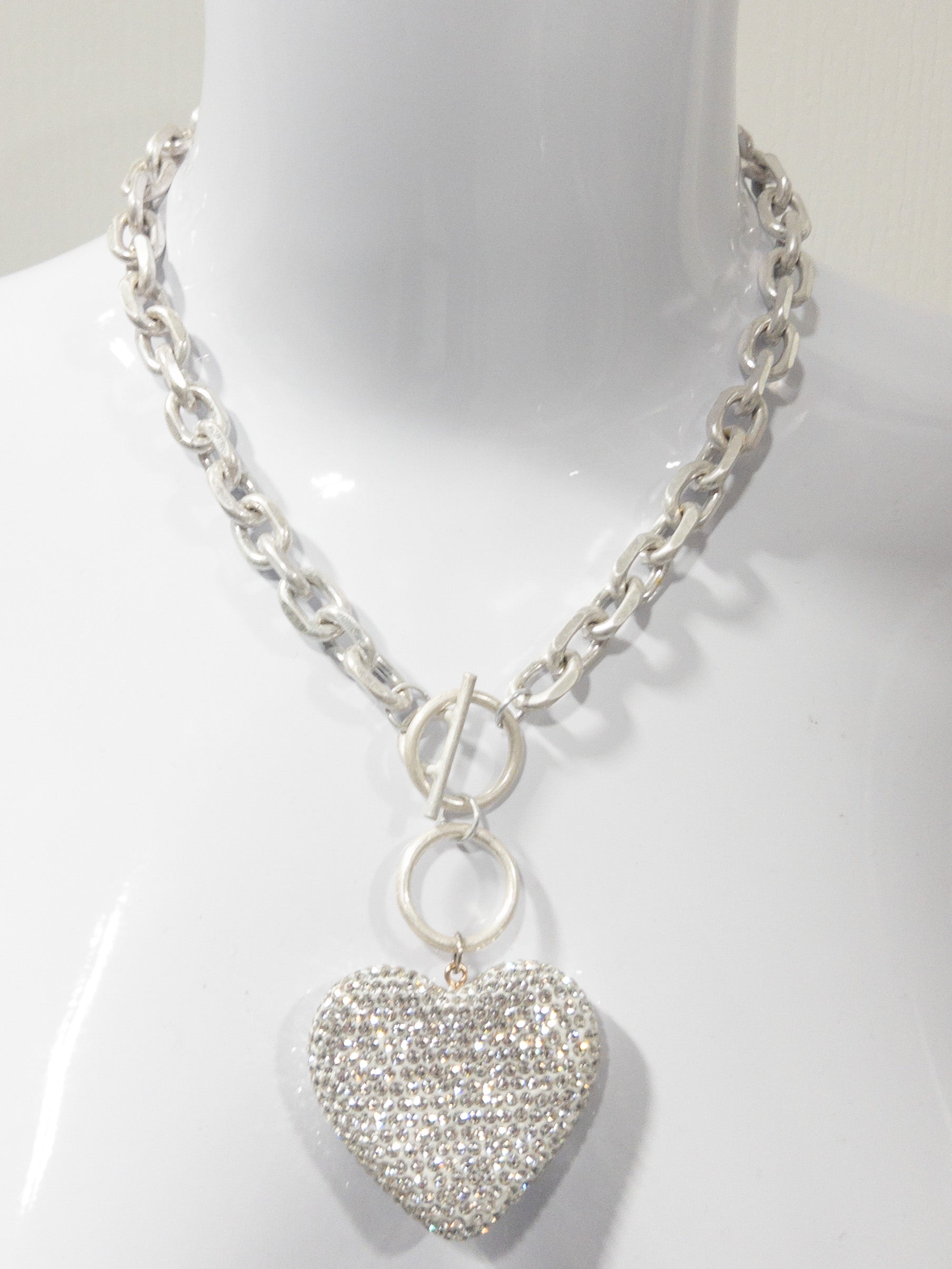 PINK PANACHE SILVER BLING HEART FRONT CLASP NECKLACE