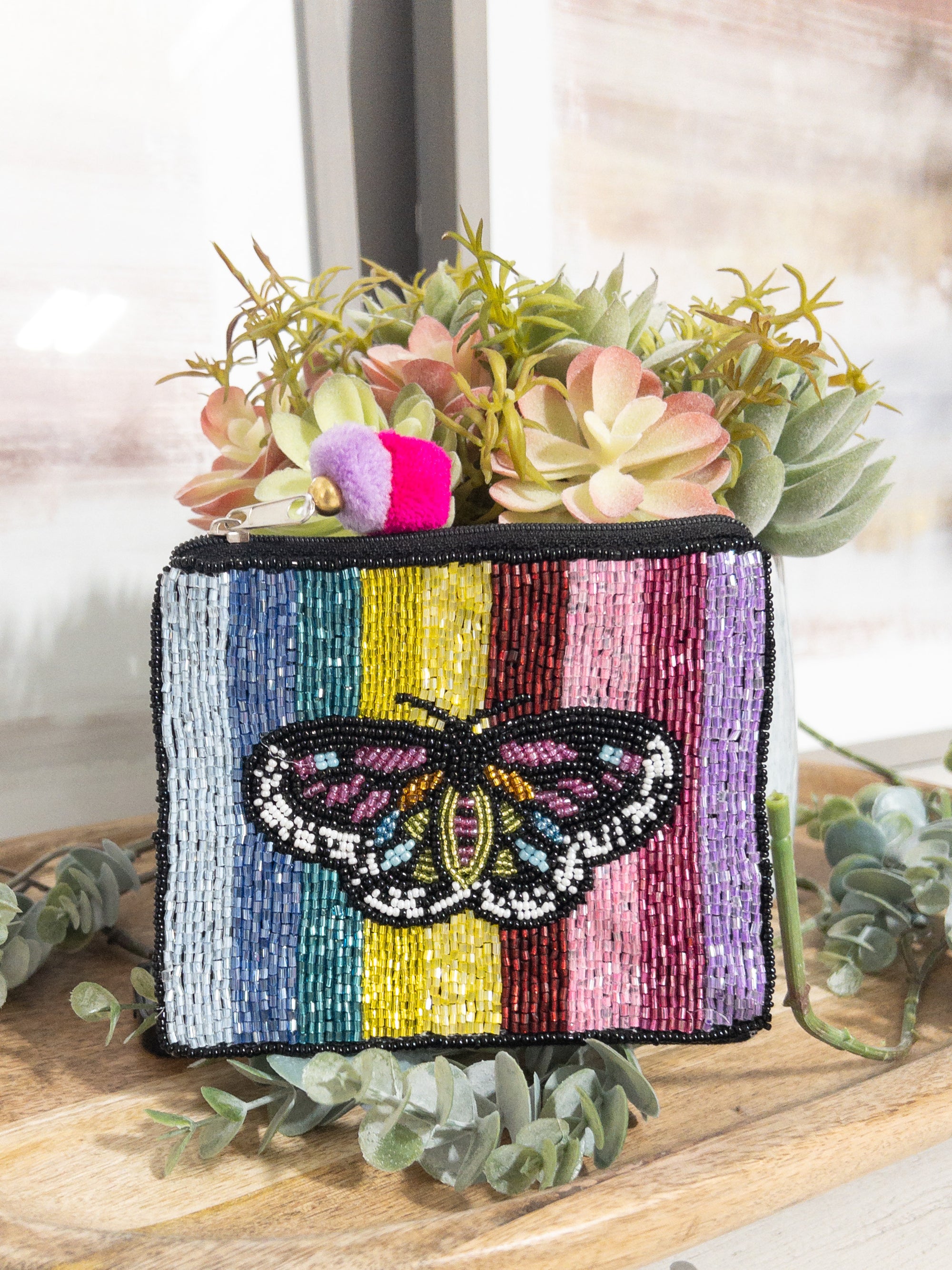 BUTTERFLY MULTI BEADED LA CHIC COIN BAG