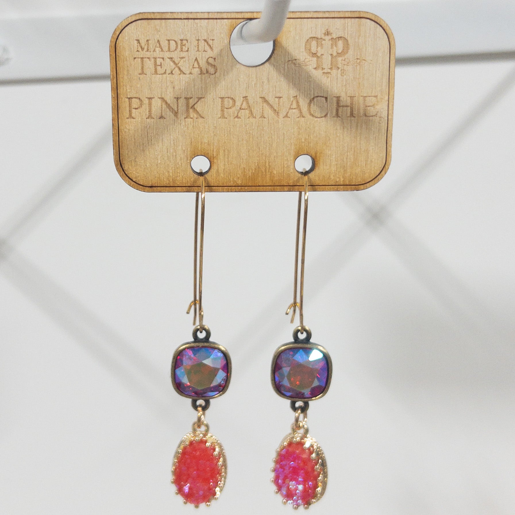 PINK TEXTURED W DEEP GEM DANGLES PINK PANACHE