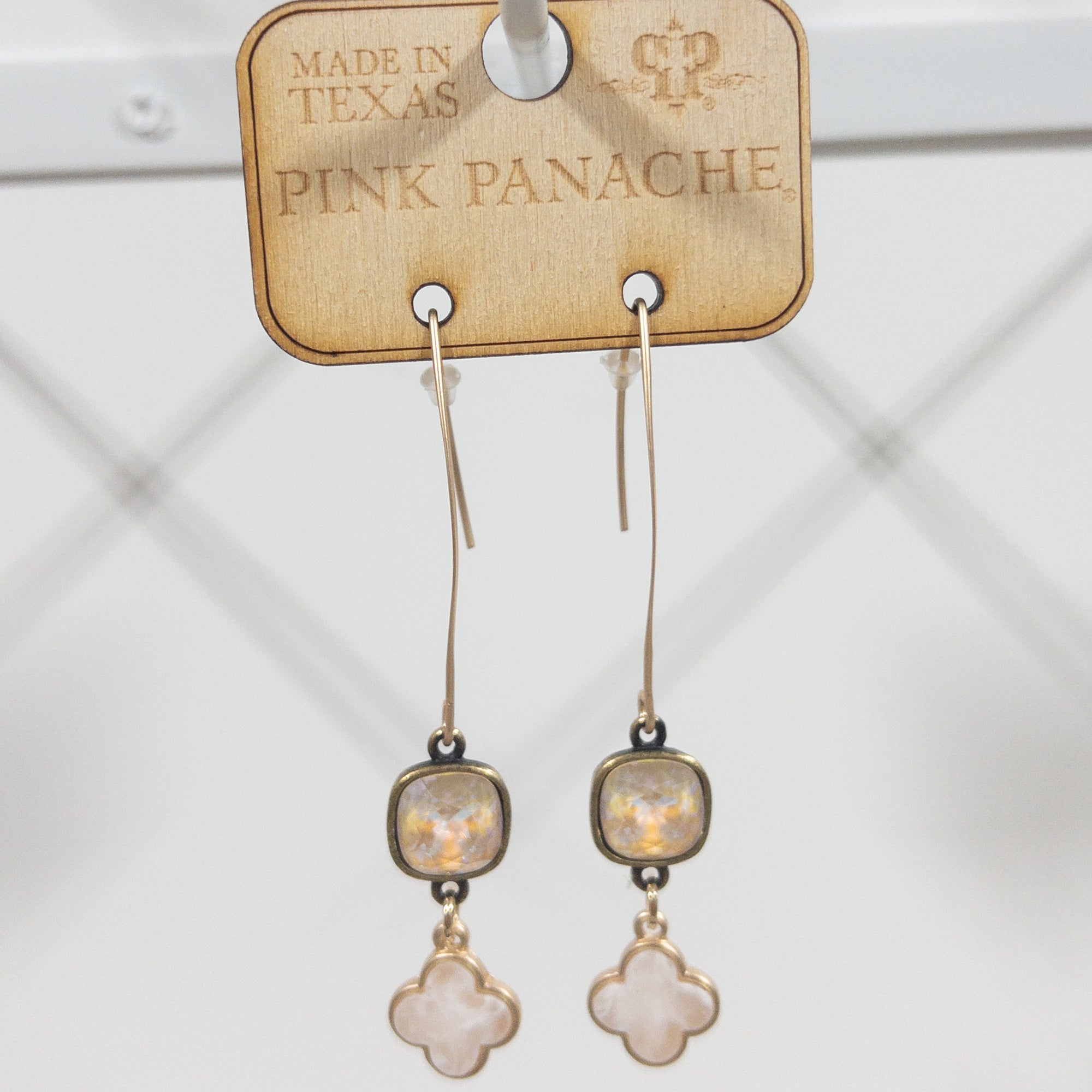 CREME IVORY DROP DANGLES FISH HOOK PINK PANACHE