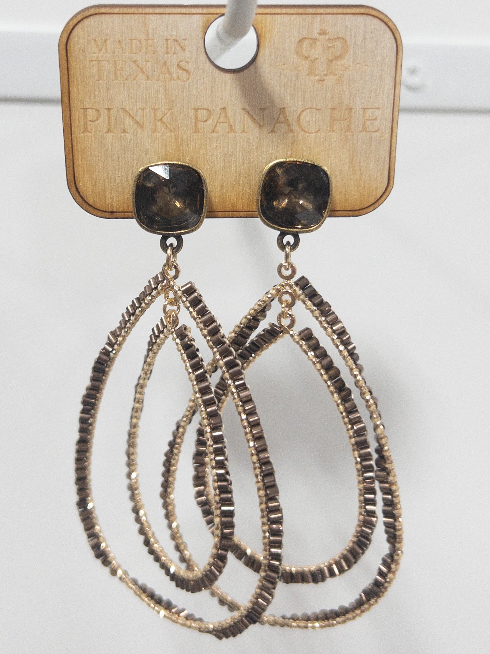 PINK PANACHE BROWN DOUBLE TEARDROP BEAD