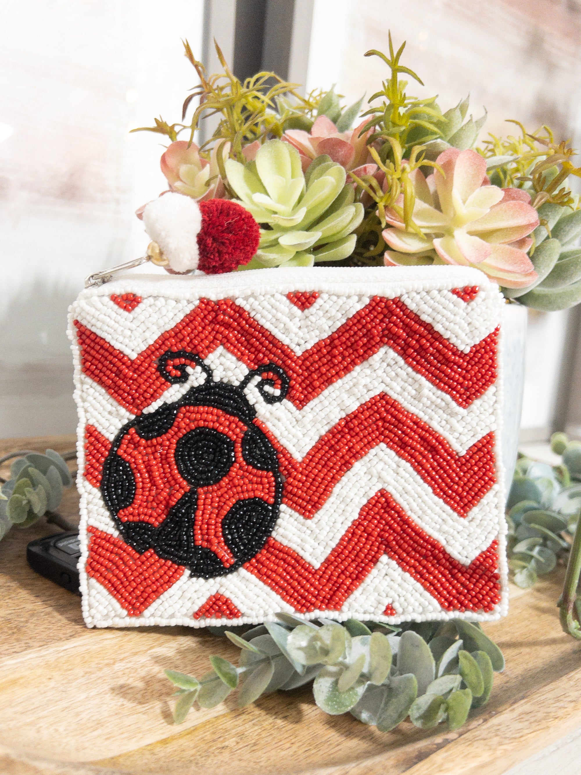 LUCKY LADYBUG CHEVRON BEADED LA CHIC COIN BAG