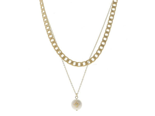 2 STRAND, CURB CHAIN, CABLE CHAIN WITH PEARL AND CRYSTAL STAR NECKLACE JANE MARIE