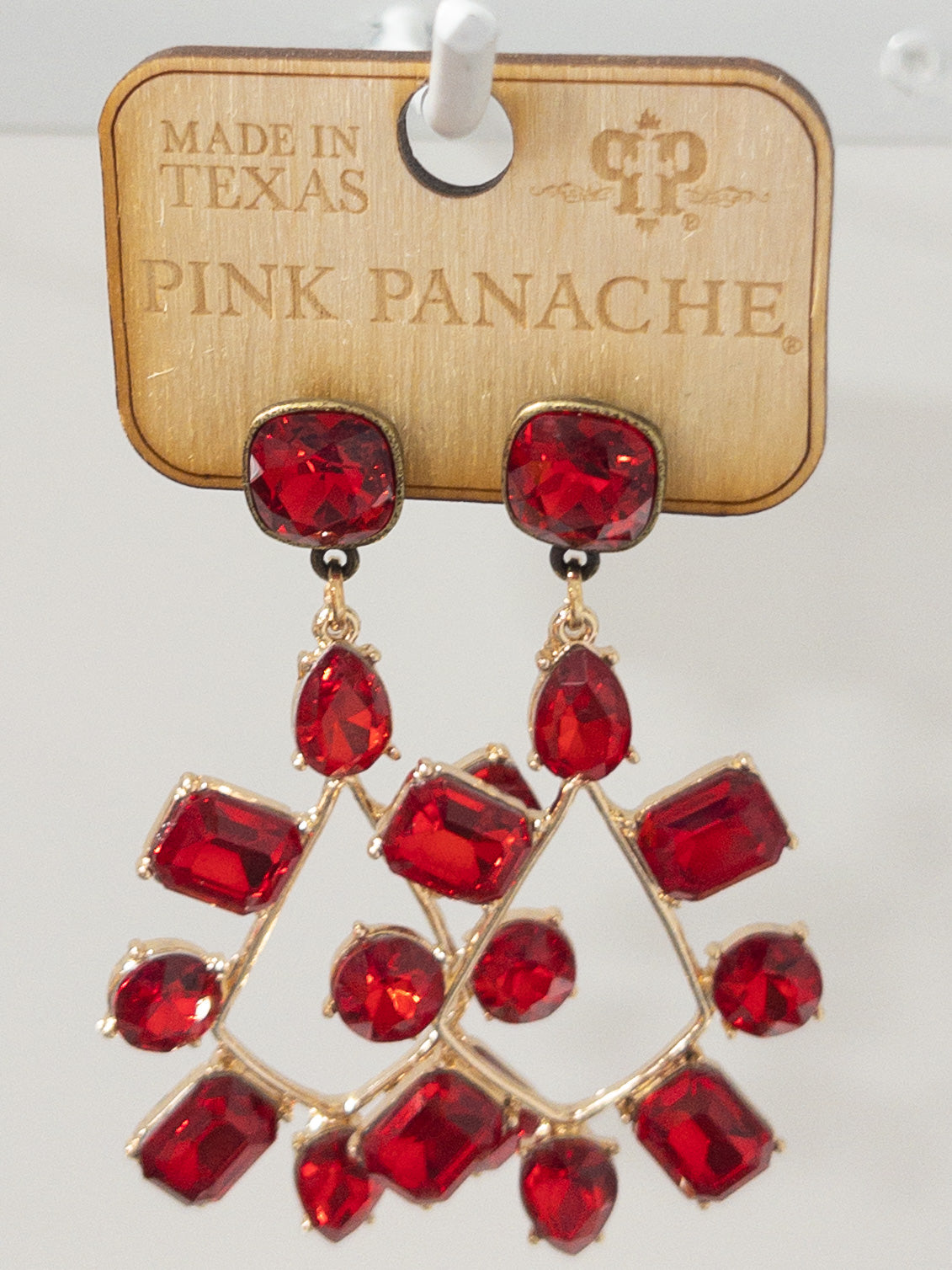 PINK PANACHE RED TEARDROP WITH RED SHAPED GEMS DANGLES