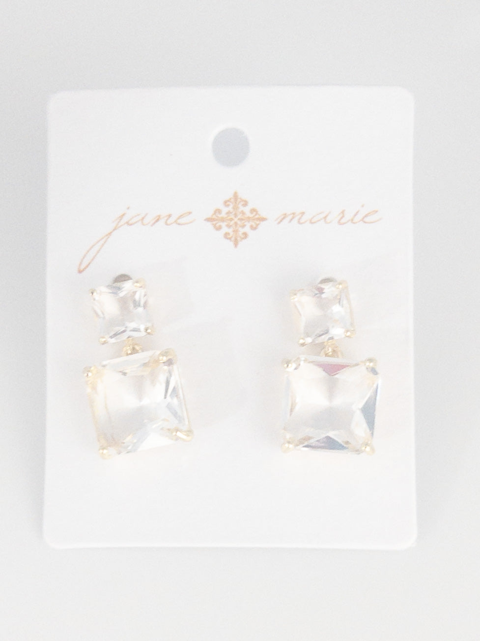 SQUARE CLEAR GEM DOUBLE DROP EARRINGS JANE MARIE