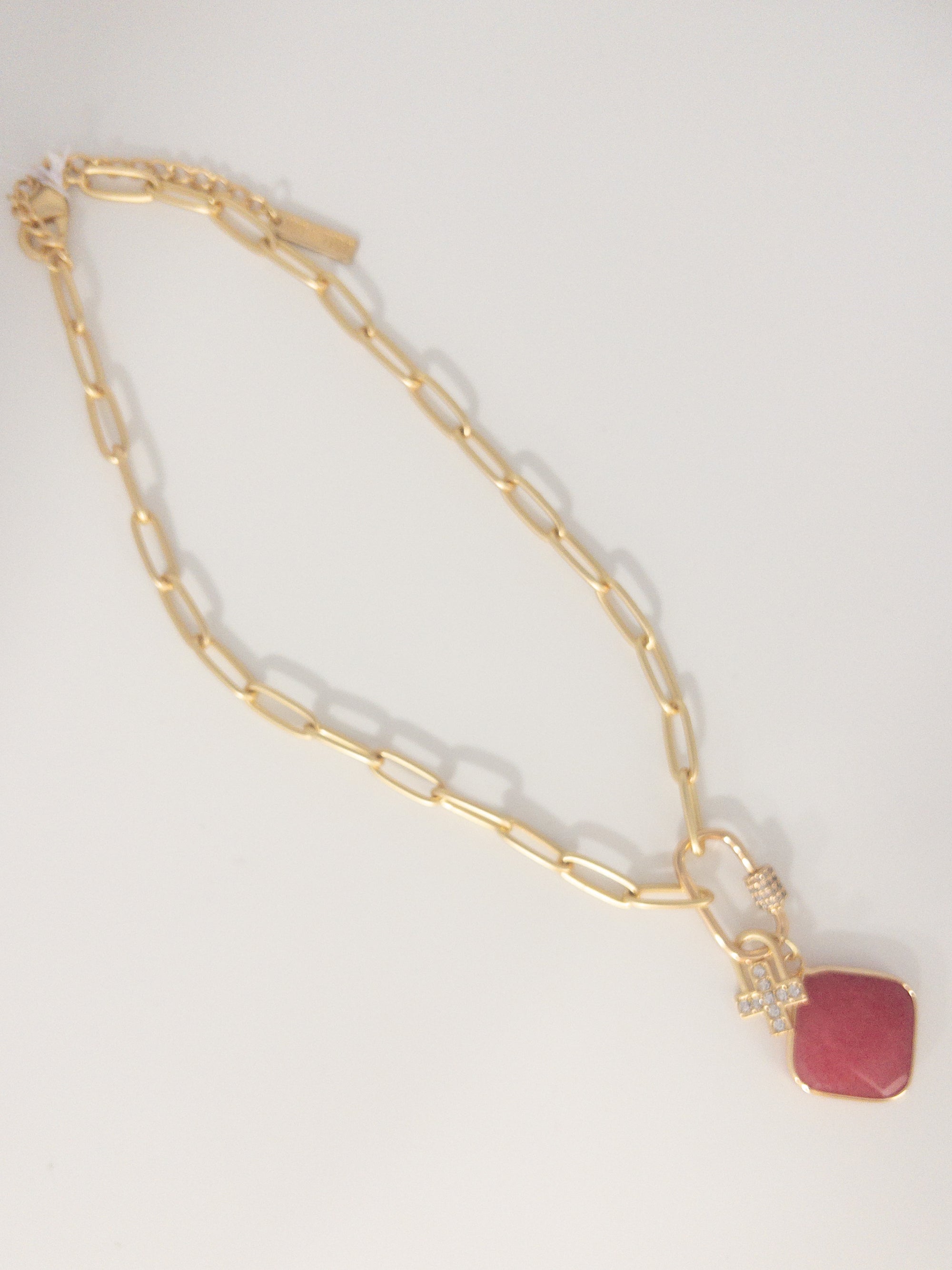 GOLD TOGGLE CROSS CRANBERRY DETAIL NECKLACE JANE MARIE