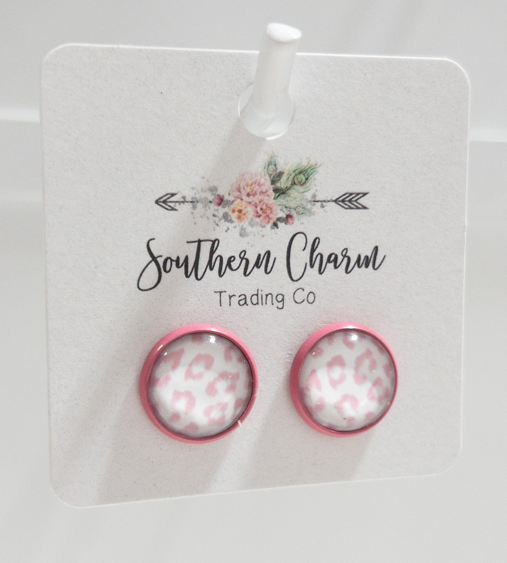 PINK LEOPARD ROUND SOUTHERN CHARM STUDS