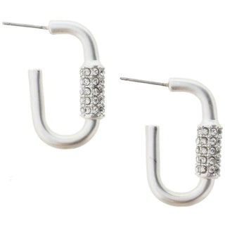 SILVER CARABINER WITH CLEAR CRYSTAL HOOP EARRINGS JANE MARIE