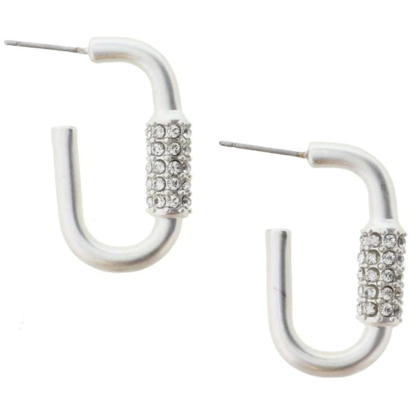 SILVER CARABINER WITH CLEAR CRYSTAL HOOP EARRINGS JANE MARIE