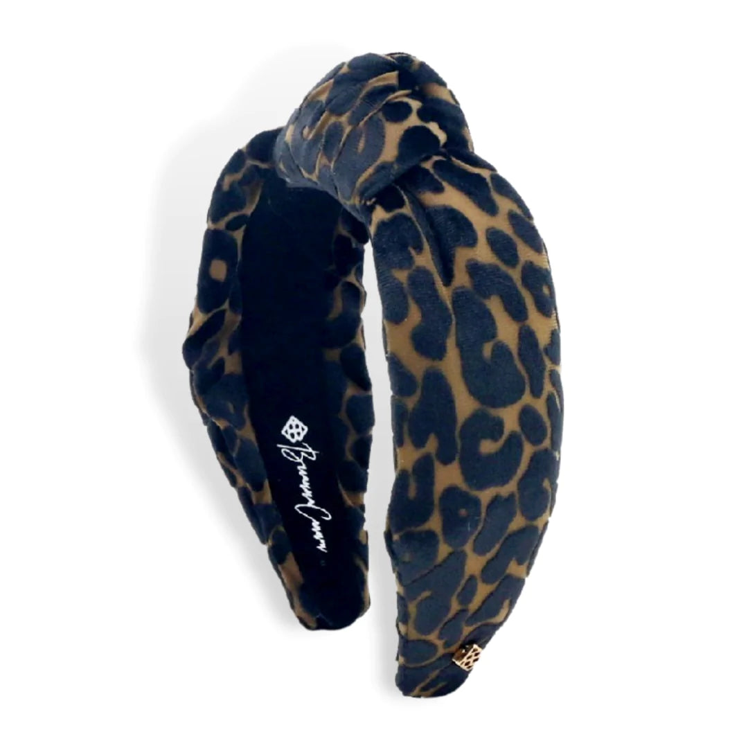 BRIANNA CANNON BLACK AND TAN LEOPARD PRINT KNOTTED HEADBAND