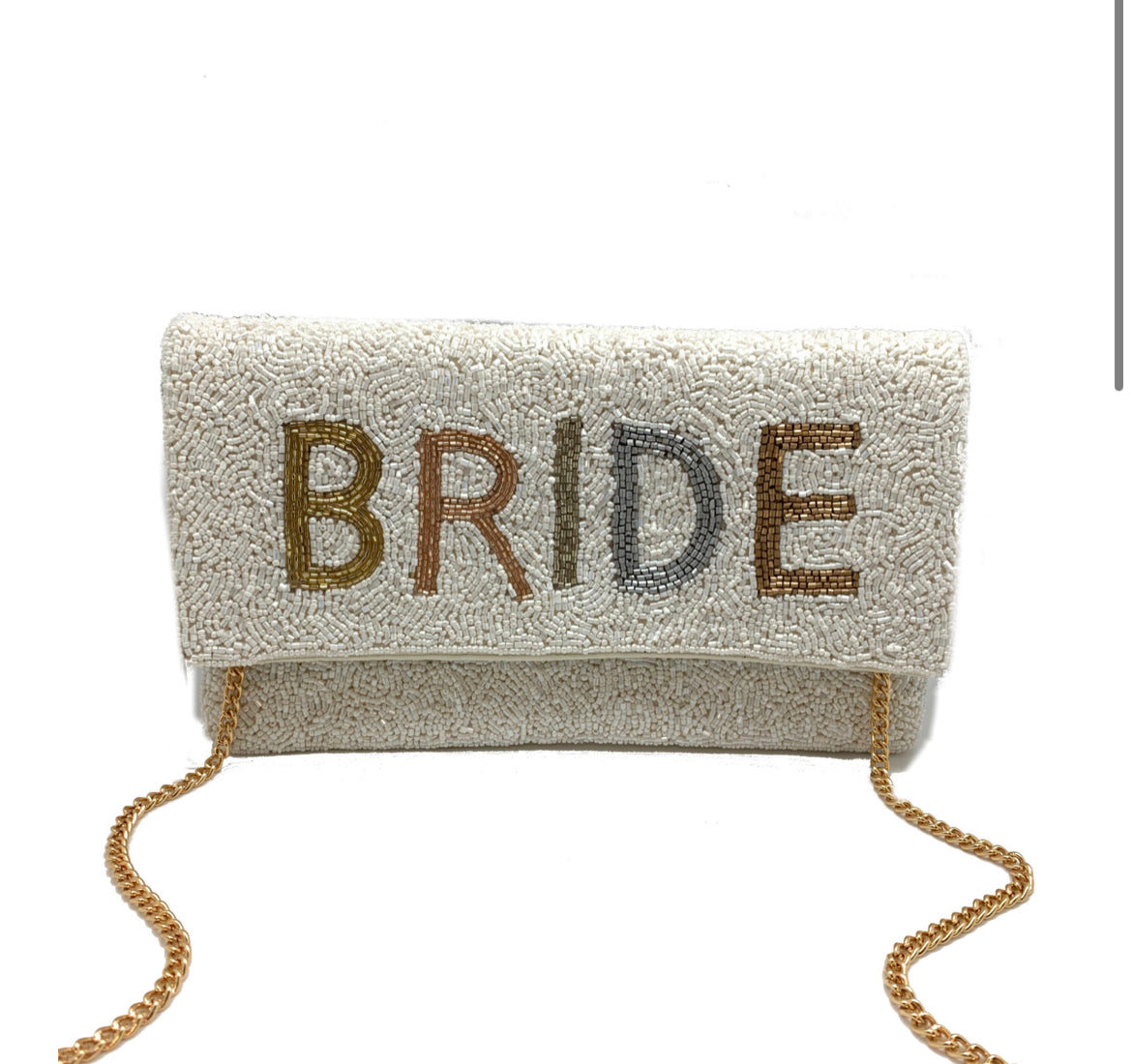 BRIDE MULTI TEXT  BEADED CLUTCH LA CHIC