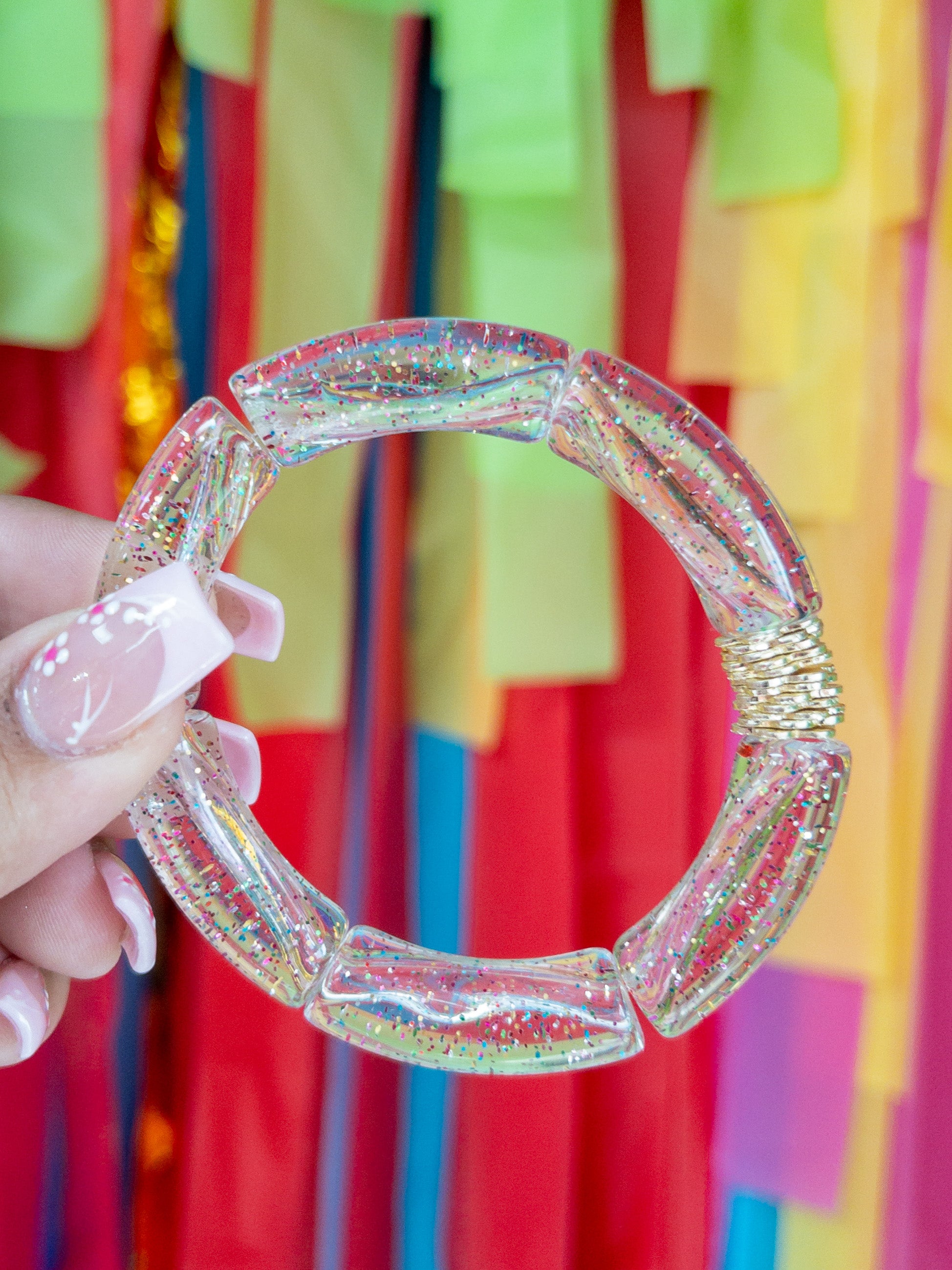 CLEAR ACRYLIC BRACELET MULTI GLITTER