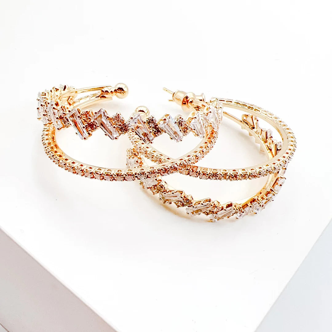 ELEGANT GOLD CRYSTAL HOOP TREASURE JEWELS