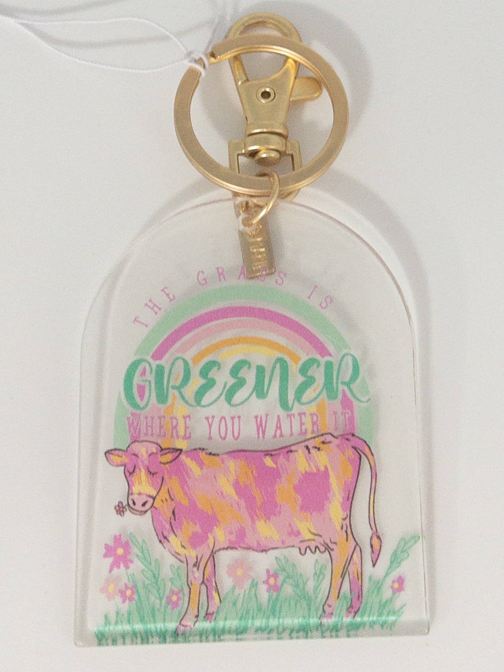 THE GRASS IS GREENER WHERE YOU WATER IT KEYCHAIN JANE MARIE