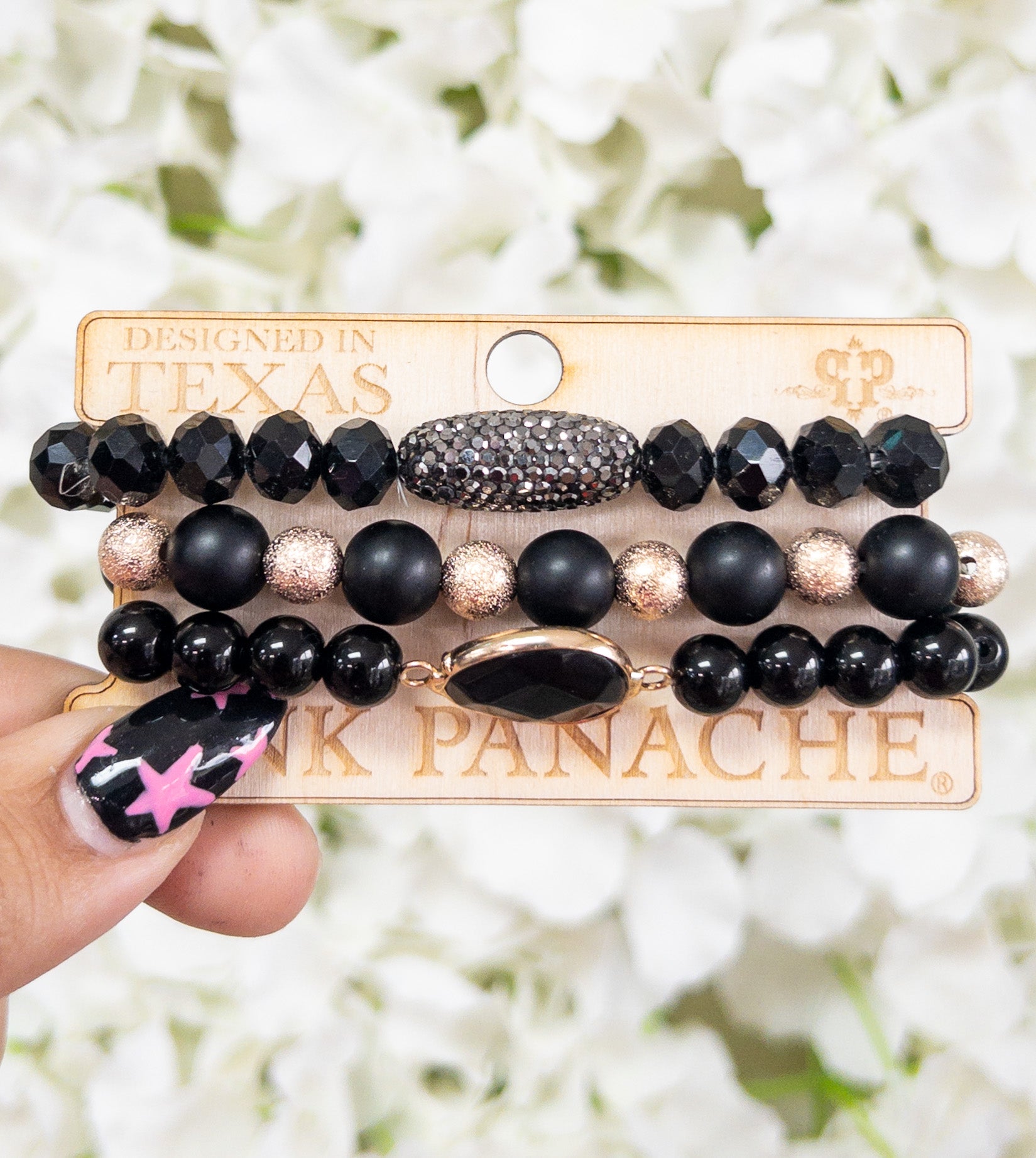 JET BLACK PINK PANACHE BRACELET SET