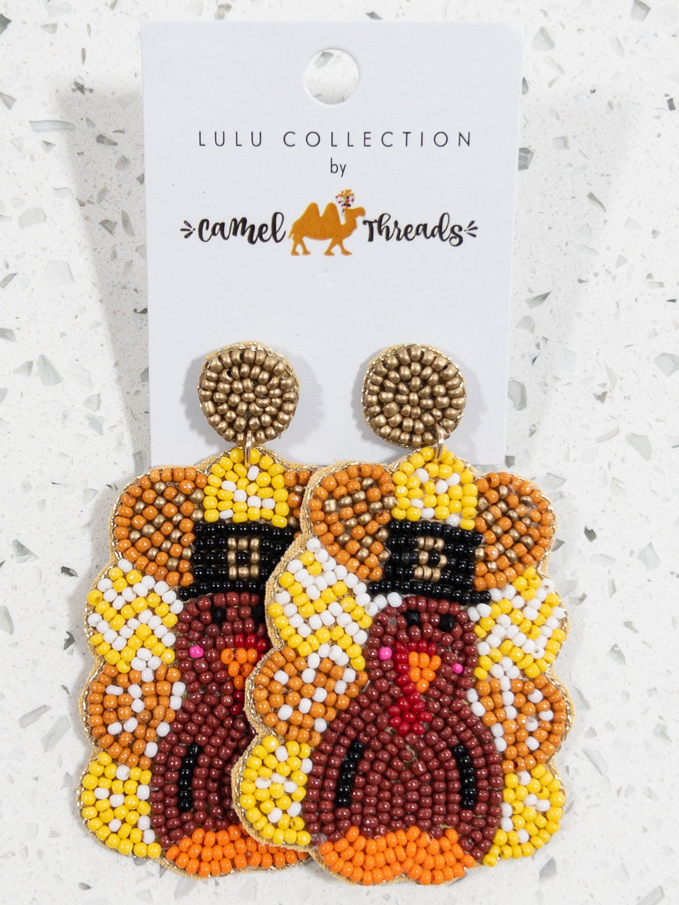 CAMEL THREAD BEADED TURKEY EARRINGS