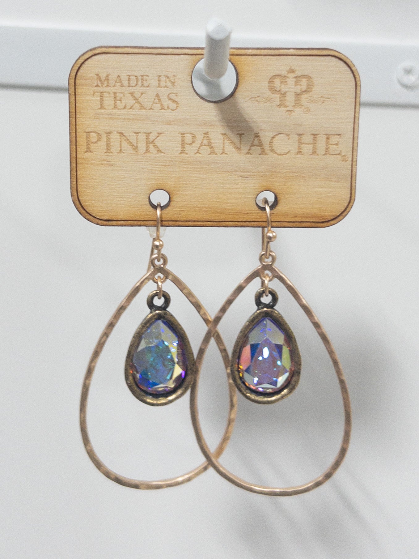 PINK PANACHE GOLD IRIDESC GEM TEARDROP