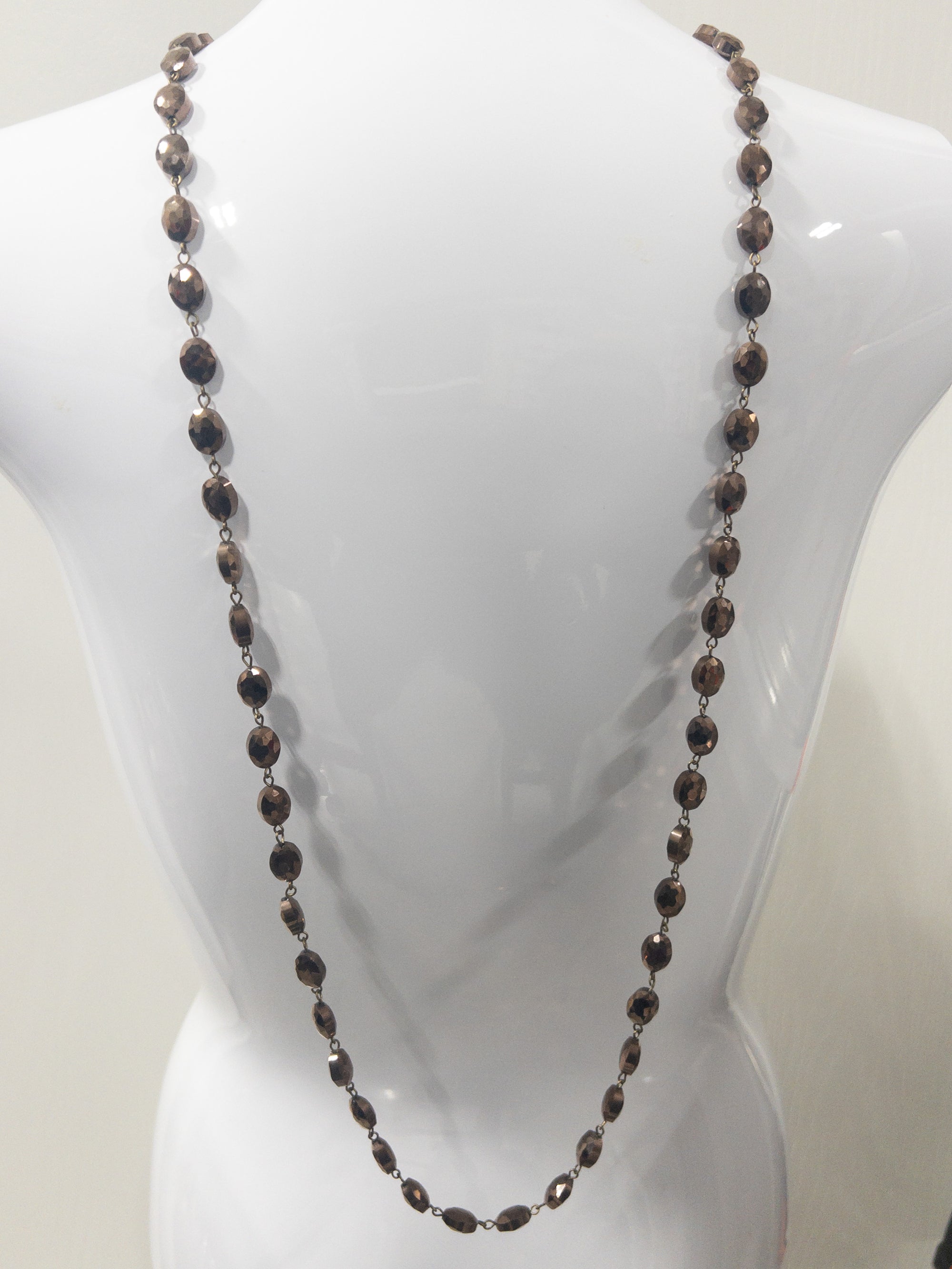 PINK PANACHE BROWN SHINY BEADED XLONG NECKLACE