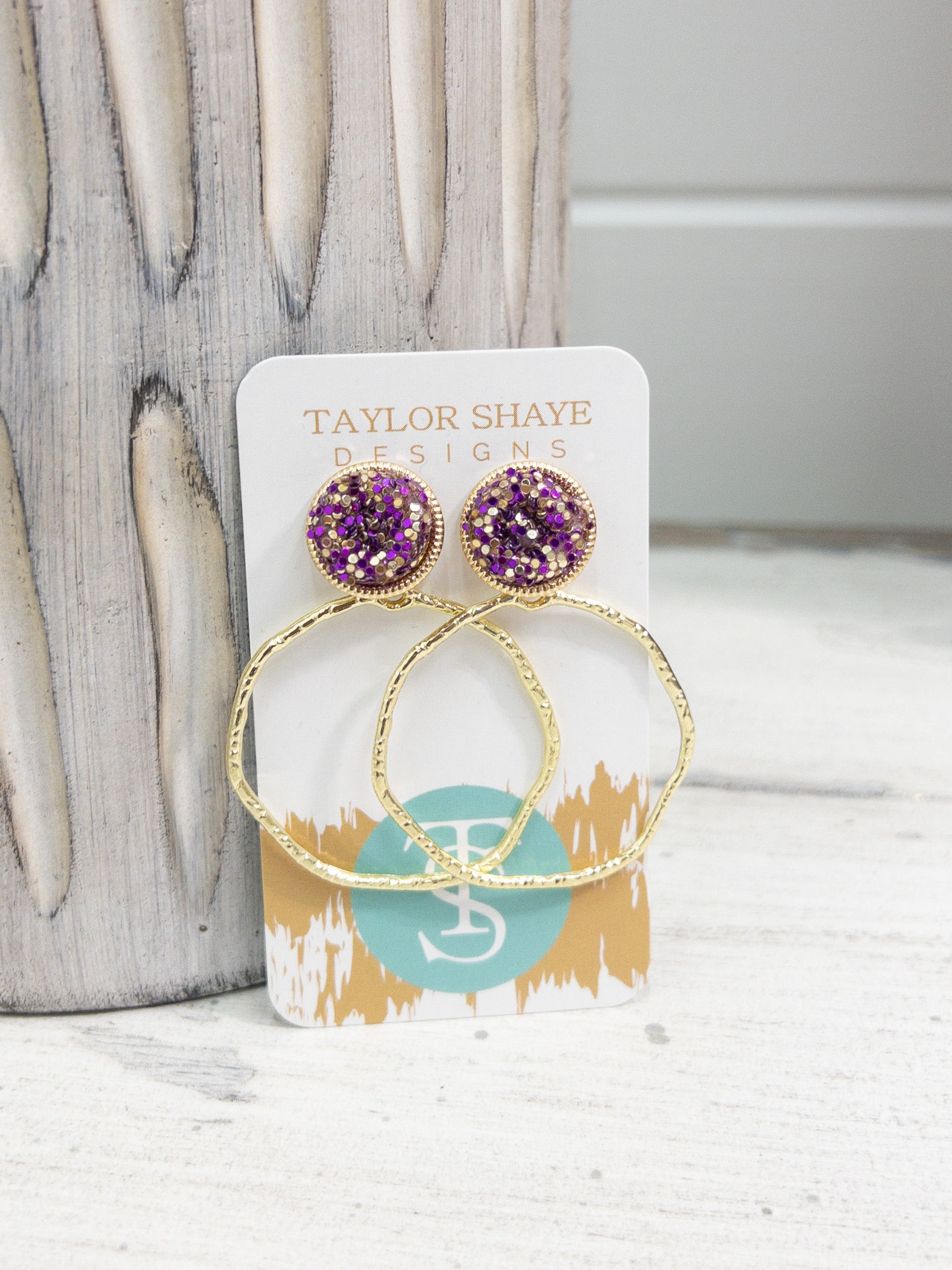 GLITTER TOP PURPLE TAYLOR SHAYE HOOPS