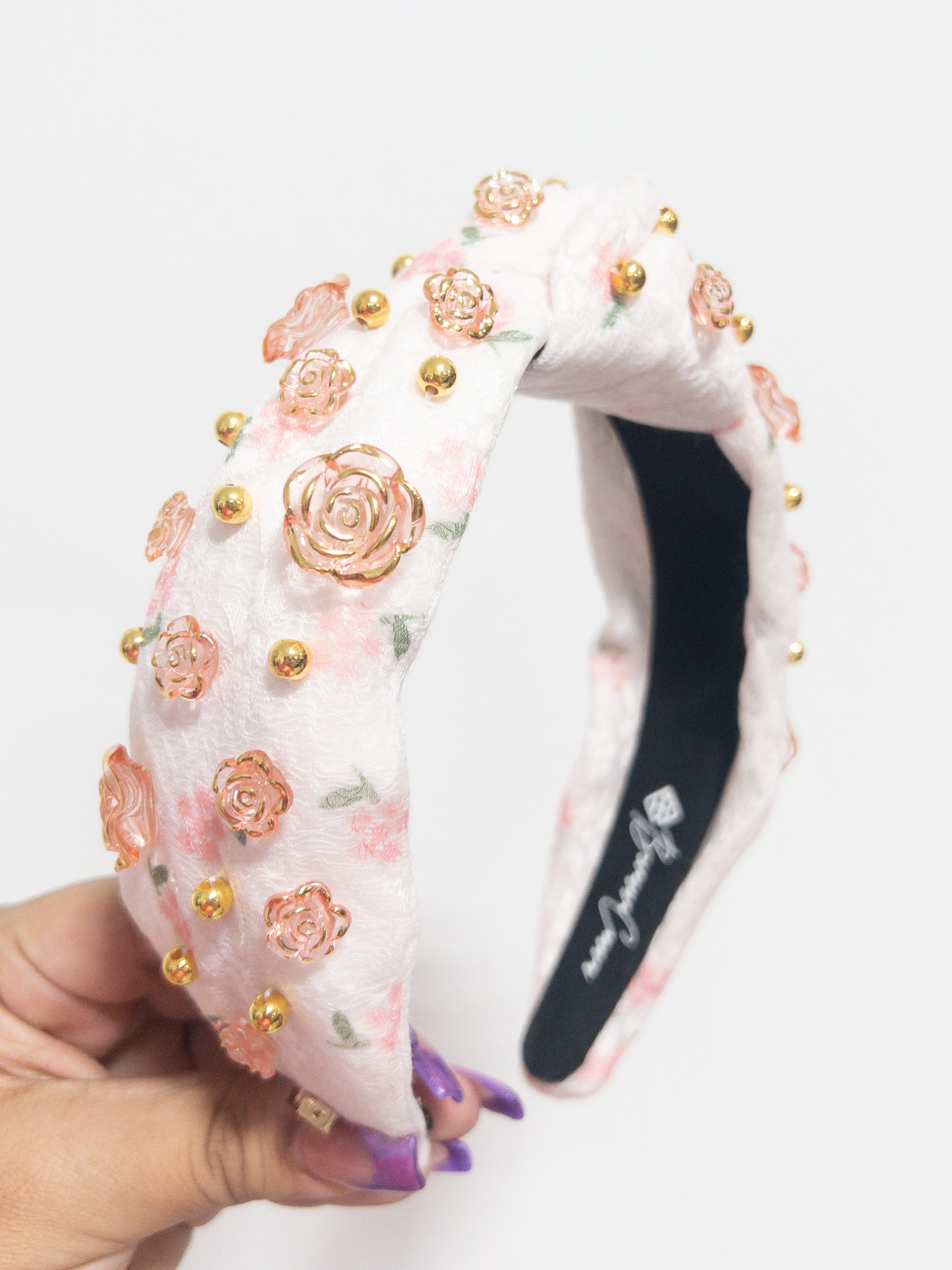 ROSE GARDEN HEADBAND WITH GOLD BEADS