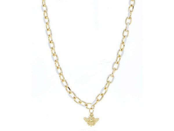 WHITE ENAMEL CHAIN AND GOLD BEE NECKLACE