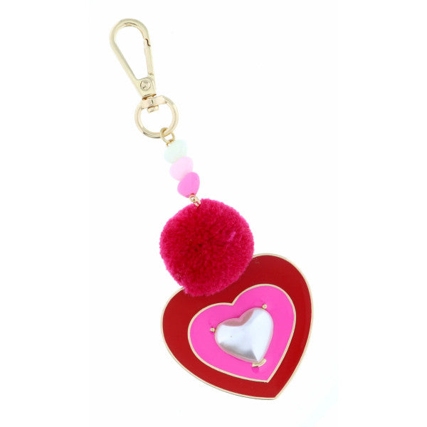 JANE MARIE HEART BEAD PEARL KEYCHAIN